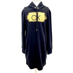 NWOT CALVIN KLEIN Black Gold CK Metallic Hoodie Hooded Long Sleeve Dress Sz S